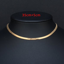 Gargantilha Punk com Corrente de Cobra e Lâmina Plana, Colar Dourado e Prateado