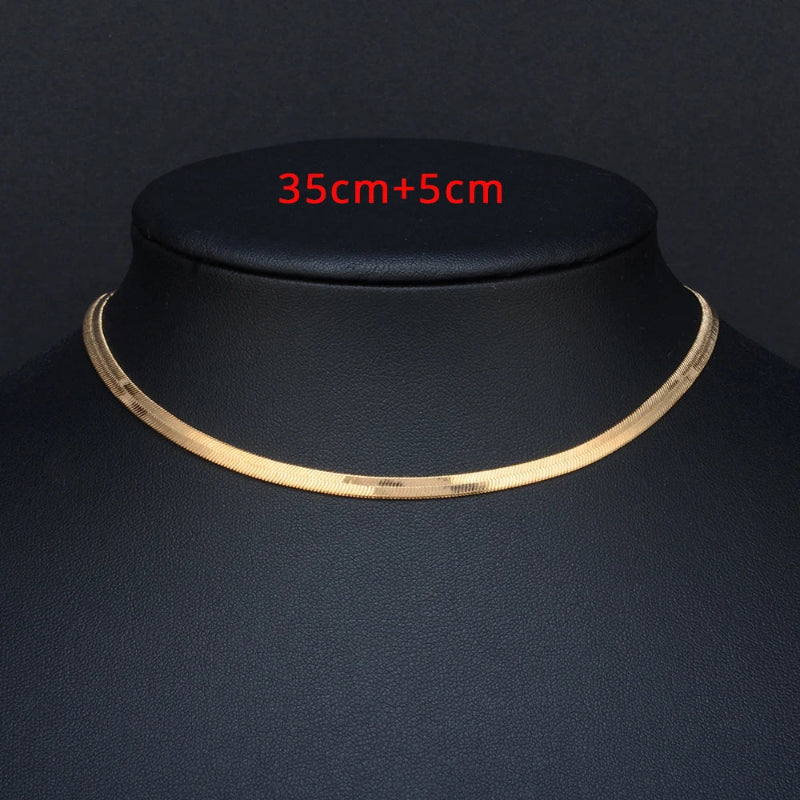 Gargantilha Punk com Corrente de Cobra e Lâmina Plana – Estilo Dourado e Prateado