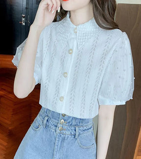 Camisa Feminina de Renda Manga Curta  - Serenité