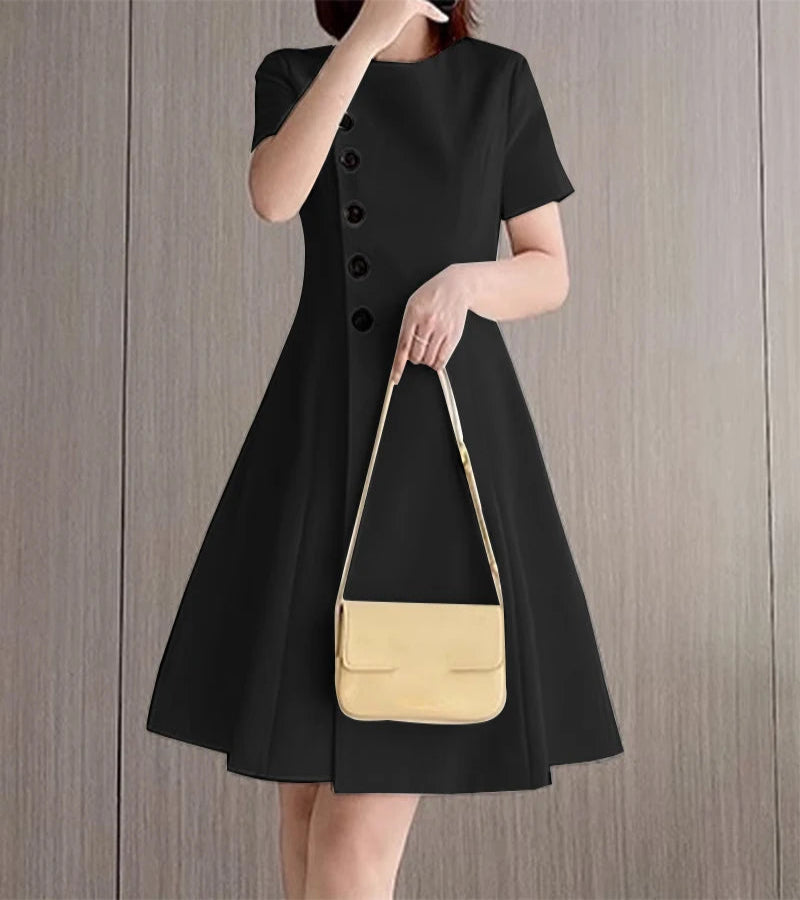 Vestido de Festa Vintage Colete Cintura A-line , com Botão Plissado