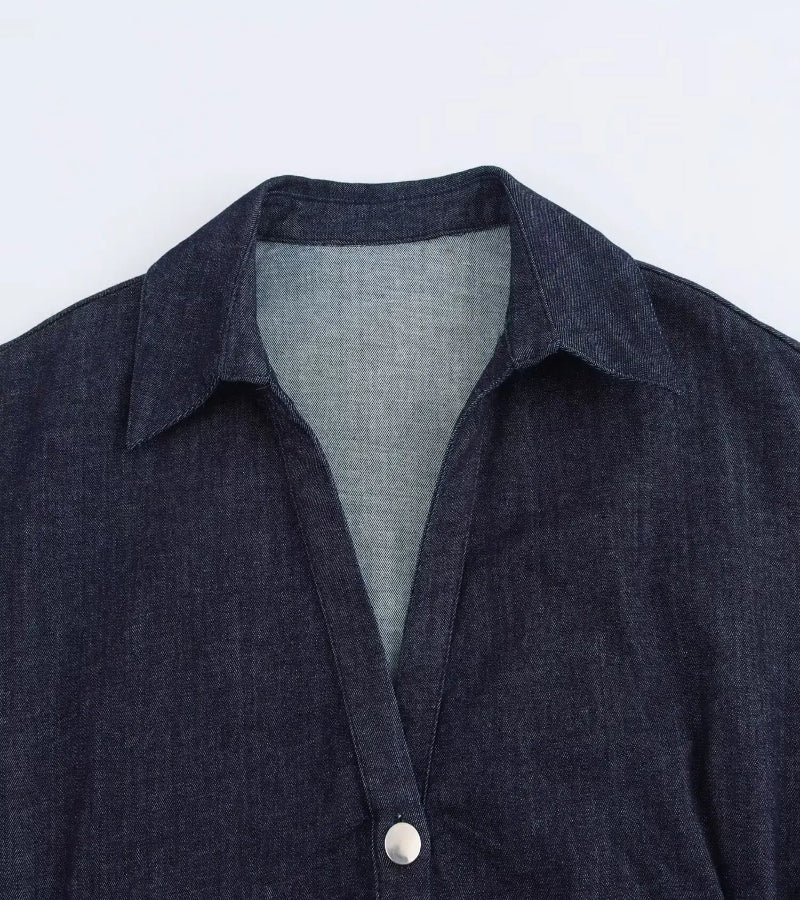 Vestido Jeans Midi Slim com Lapela - Look Seoul Denim Chic