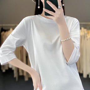 Blusa Básica em Algodão Mercerizado com Manga Cropped  "Primavera de Seul"