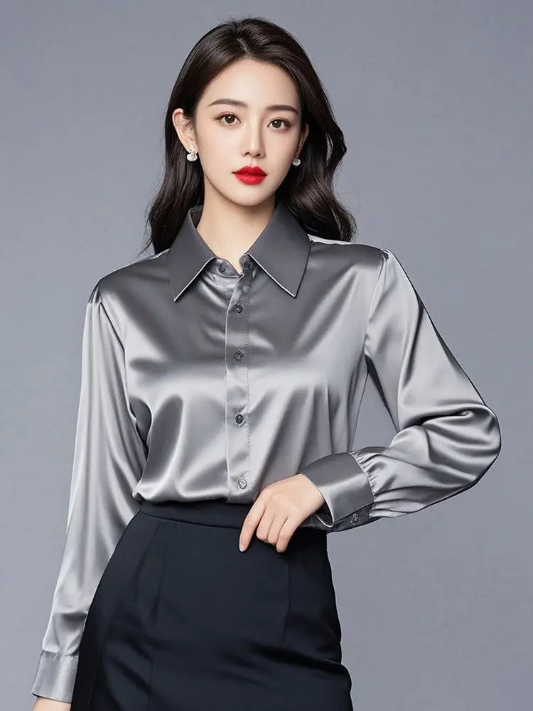 Camisas de seda mulheres coreanas moda Y2k