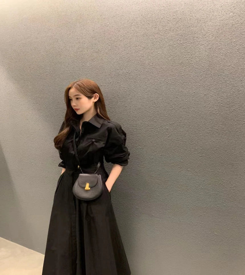 Vestido Malha Solto com Gola Redonda - Look Meia-Estação Coreano