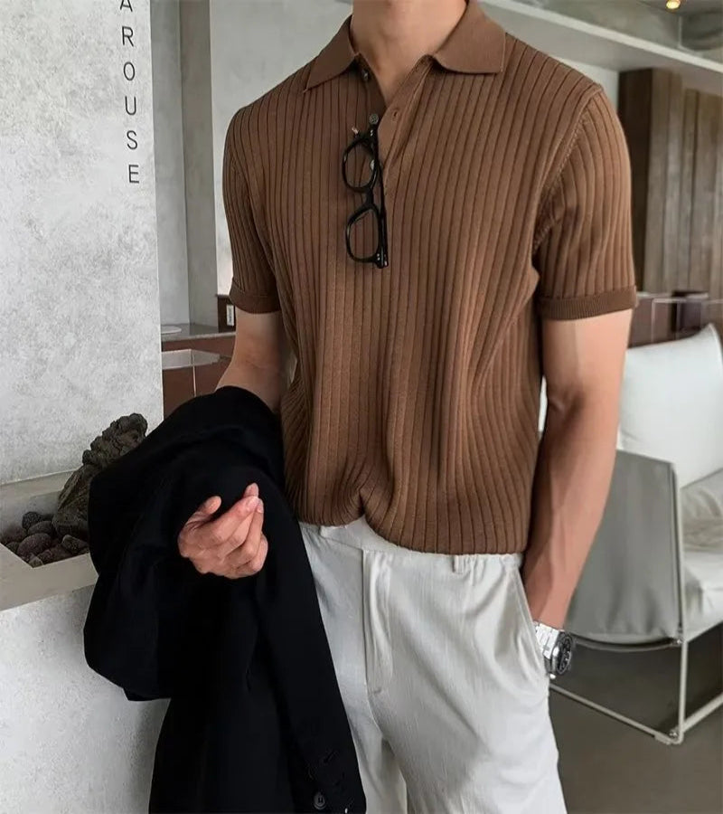 Camisa Masculina de Manga Curta Estilo Coreano