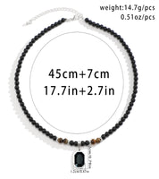 Colar Pedra de Tigre Preto Geométrico com Pingente em Aço Inoxidável