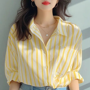 Blusas casual listrada, manga comprida