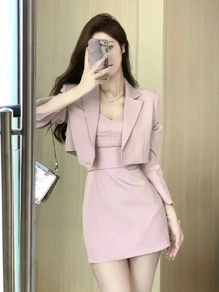 Conjunto de duas peças blazer casaco + vestido