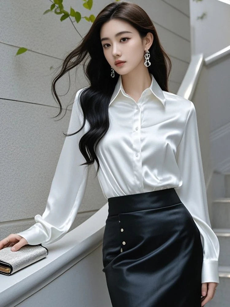 Camisas de seda mulheres coreanas moda Y2k