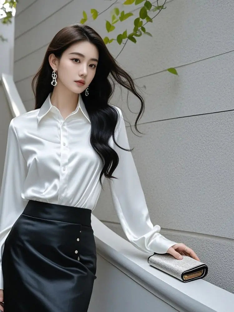 Camisas de seda mulheres coreanas moda Y2k