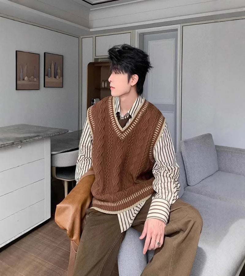 Colete suéter masculino casual decote em V