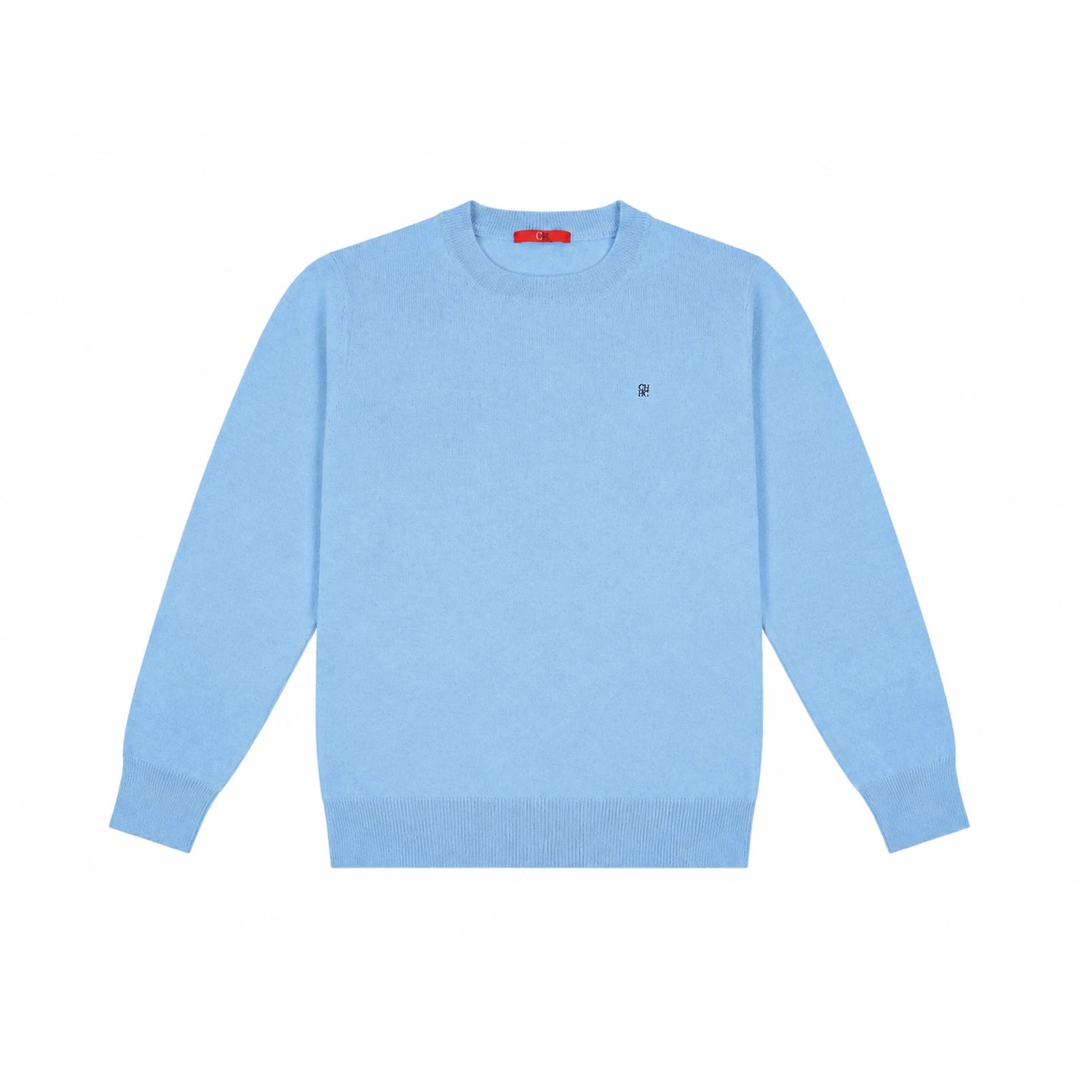 Suéter Masculino CH com Gola Redonda, Ajuste Slim, Manga Longa, Pullover de Tricô com Bordado Vermelho, Top Casual para Negócios
