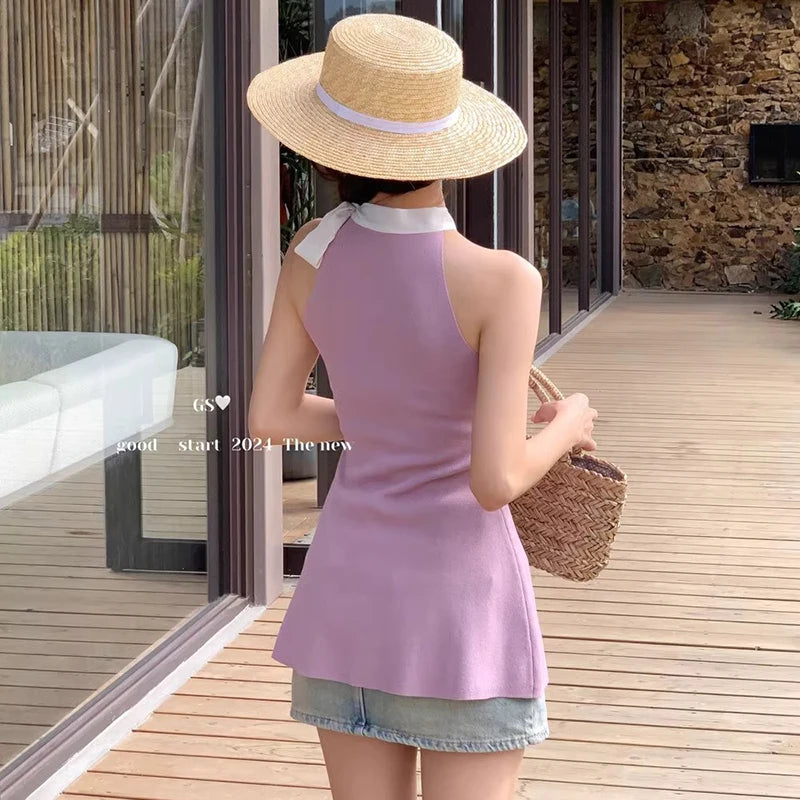 Regata Halterneck com laço de verão, slim fit