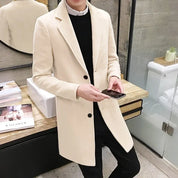 Casaco longo de algodão masculino 2024 outono inverno nova mistura de lã cor pura casual negócios moda fino blusão jaqueta roupas masculinas