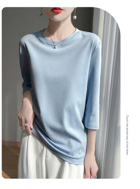 Blusa Básica em Algodão Mercerizado com Manga Cropped  "Primavera de Seul"
