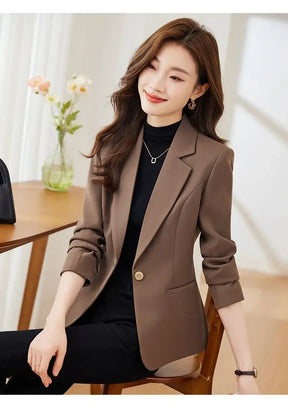 Jaqueta de terno feminina cor caramelo casual