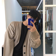 Cardigan masculino Estilo coreano, manga comprida