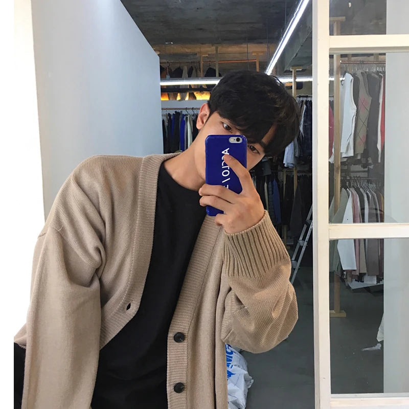 Cardigan masculino Estilo coreano, manga comprida
