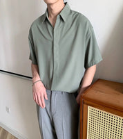 Camisa Masculina Lisa Solta com Gola – Estilo Coreano Casual