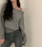 Blusa Suéter Estilo Coreano Chique com Ombros de Fora