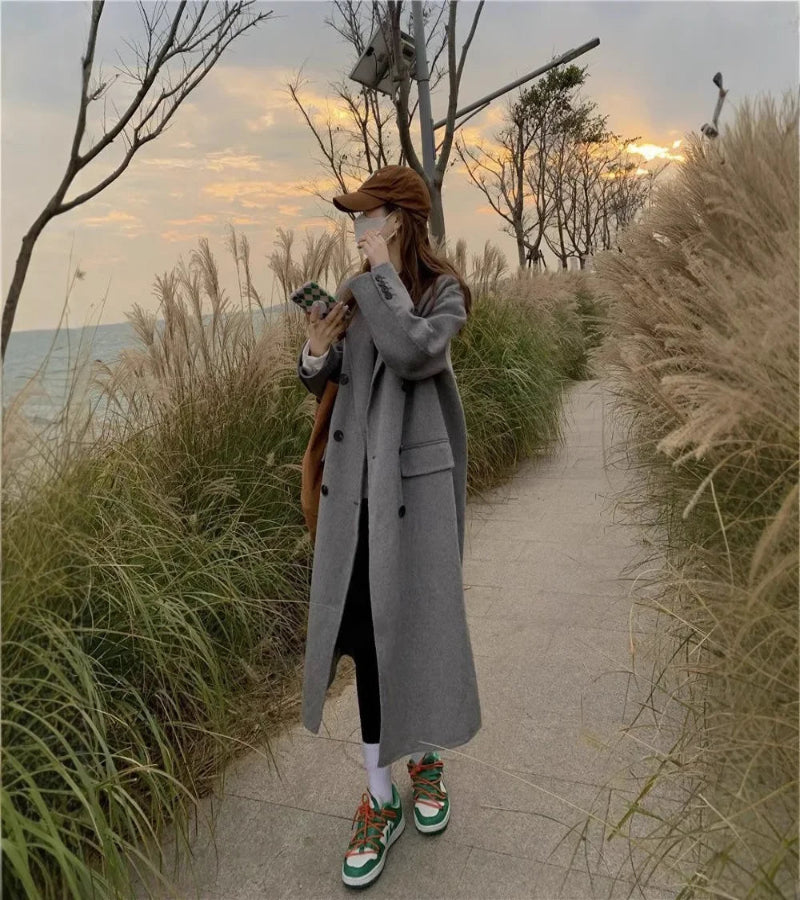Casaco de lã feminino estilo coreano