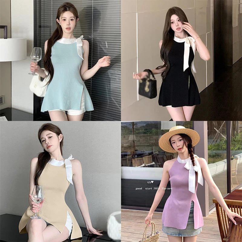 Regata Halterneck com laço de verão, slim fit