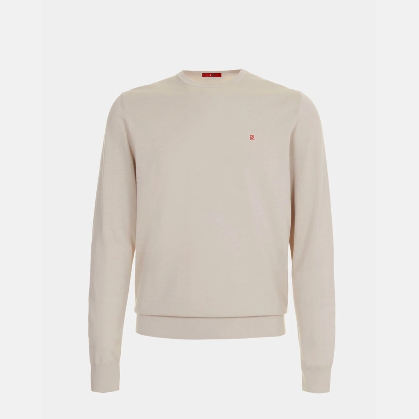 Suéter Masculino CH com Gola Redonda, Ajuste Slim, Manga Longa, Pullover de Tricô com Bordado Vermelho, Top Casual para Negócios