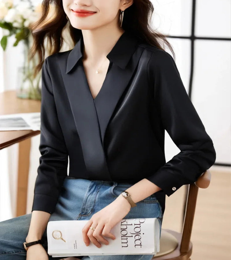 Blusa Feminina Chiffon &amp; Cetim – Look Seoul Soft
