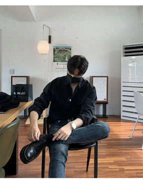 Camisa masculina leve de luxo coreana