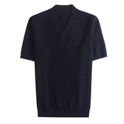 Suéter Masculino Grosso com Decote em V, Manga Curta, Cor Sólida, Tricô Casual Slim Fit, Versátil, 4XL - Coleção 2026