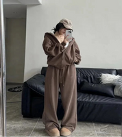 Conjunto Casual Feminino Plus Size com Capuz e Calça de Perna Larga