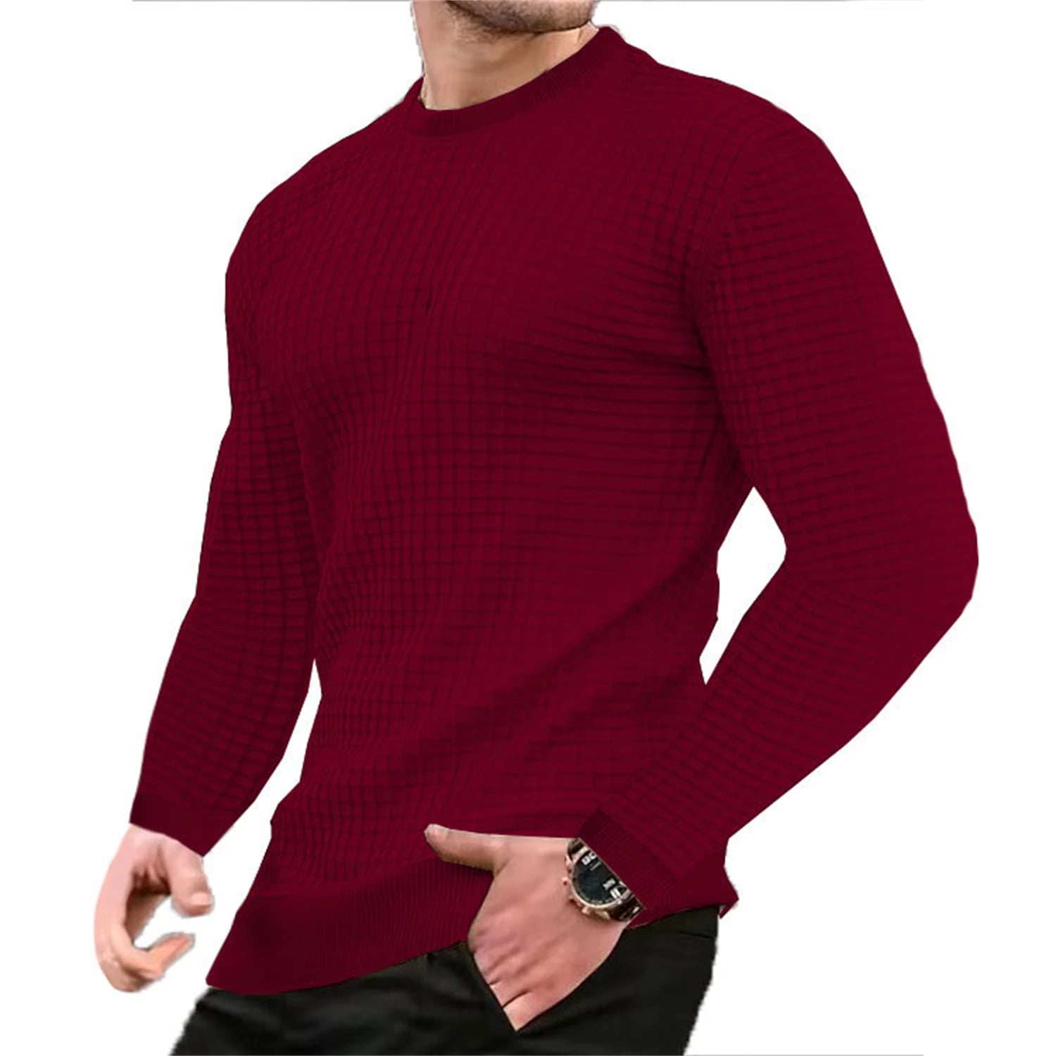 Casaco masculino moda pequena verificação Waffle juventude em torno do pescoço jacquard xadrez com capuz