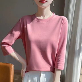 Blusa Básica em Algodão Mercerizado com Manga Cropped  "Primavera de Seul"