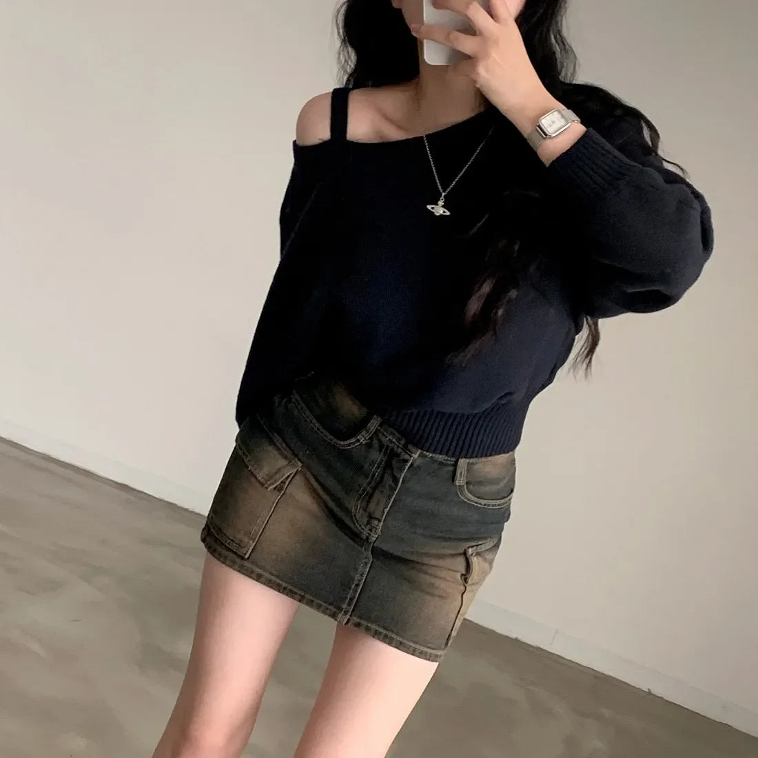 Blusa suerte estilo coreano chique com ombros de fora