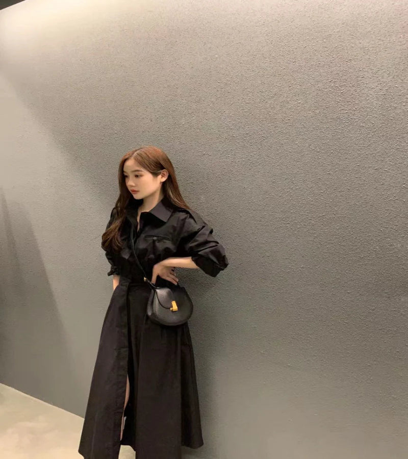 Vestido Malha Solto com Gola Redonda - Look Meia-Estação Coreano