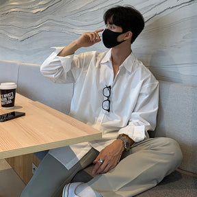 Camisa masculina leve de luxo coreana