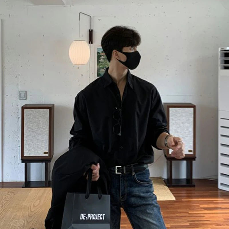Camisa masculina leve de luxo coreana