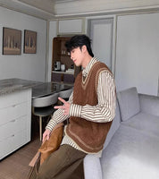 Colete Suéter Masculino Casual Decote em V – Estilo Coreano Clássico