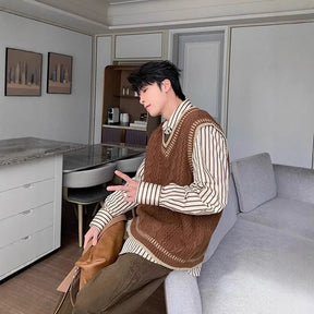 Colete suéter masculino casual decote em V