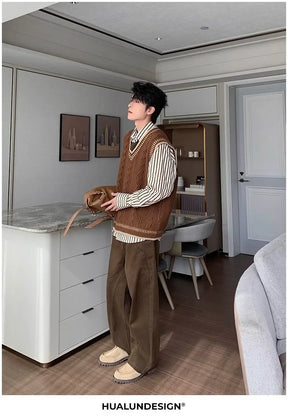 Colete suéter masculino casual decote em V