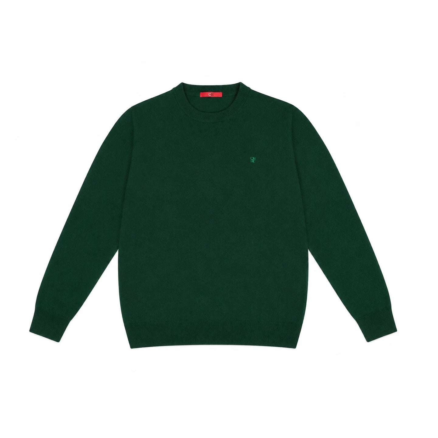 Suéter Masculino CH com Gola Redonda, Ajuste Slim, Manga Longa, Pullover de Tricô com Bordado Vermelho, Top Casual para Negócios