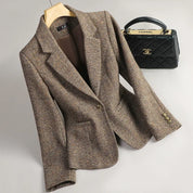 Terno de Lã Feminino Xadrez Tweed – Estilo Casual Coreano