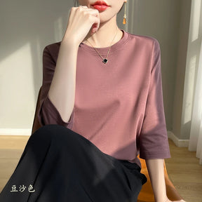 Blusa Básica em Algodão Mercerizado com Manga Cropped  "Primavera de Seul"