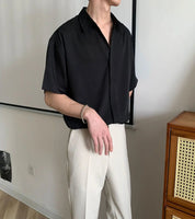 Camisa Masculina Lisa Solta com Gola – Estilo Coreano Casual