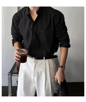Camisa Masculina Coreana de Manga Longa com Pregas - Look Seoul Chic