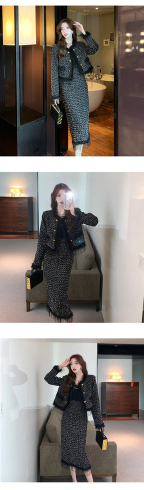 Conjunto com Casaco Saia alta Longa Conjunto