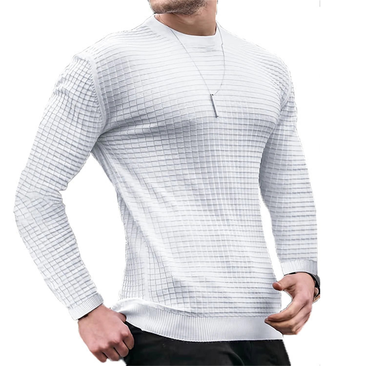 Casaco masculino moda pequena verificação Waffle juventude em torno do pescoço jacquard xadrez com capuz