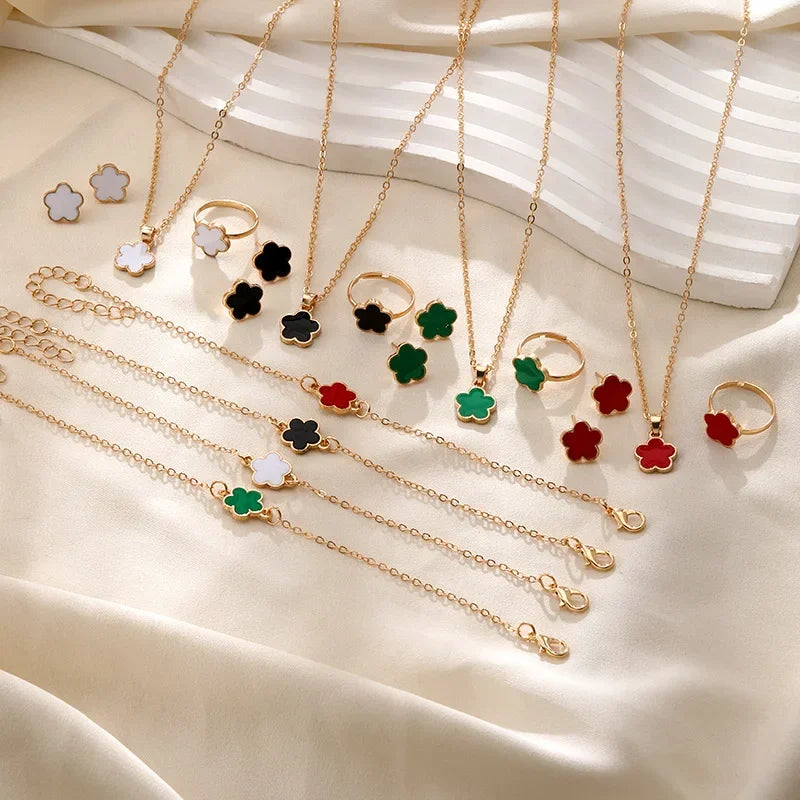 Conjunto de flor luxo, pulseira, colar, anel para mulheres