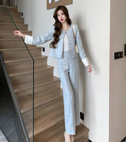 Look Elegância Tweed – Conjunto de Duas Peças com Casaco e Calça de Alfaiataria