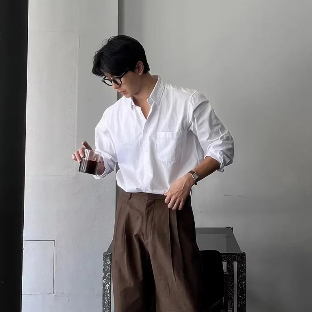 Camisa Masculina Coreana de Manga Longa com Pregas - Look Seoul Chic